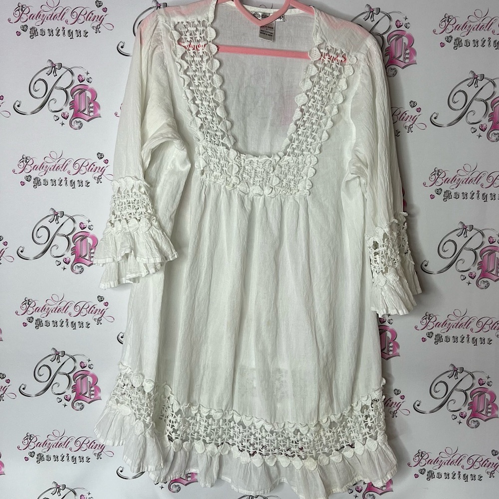 Cute options dress White Crochet Trim Tunic knit boho beachy flowy
